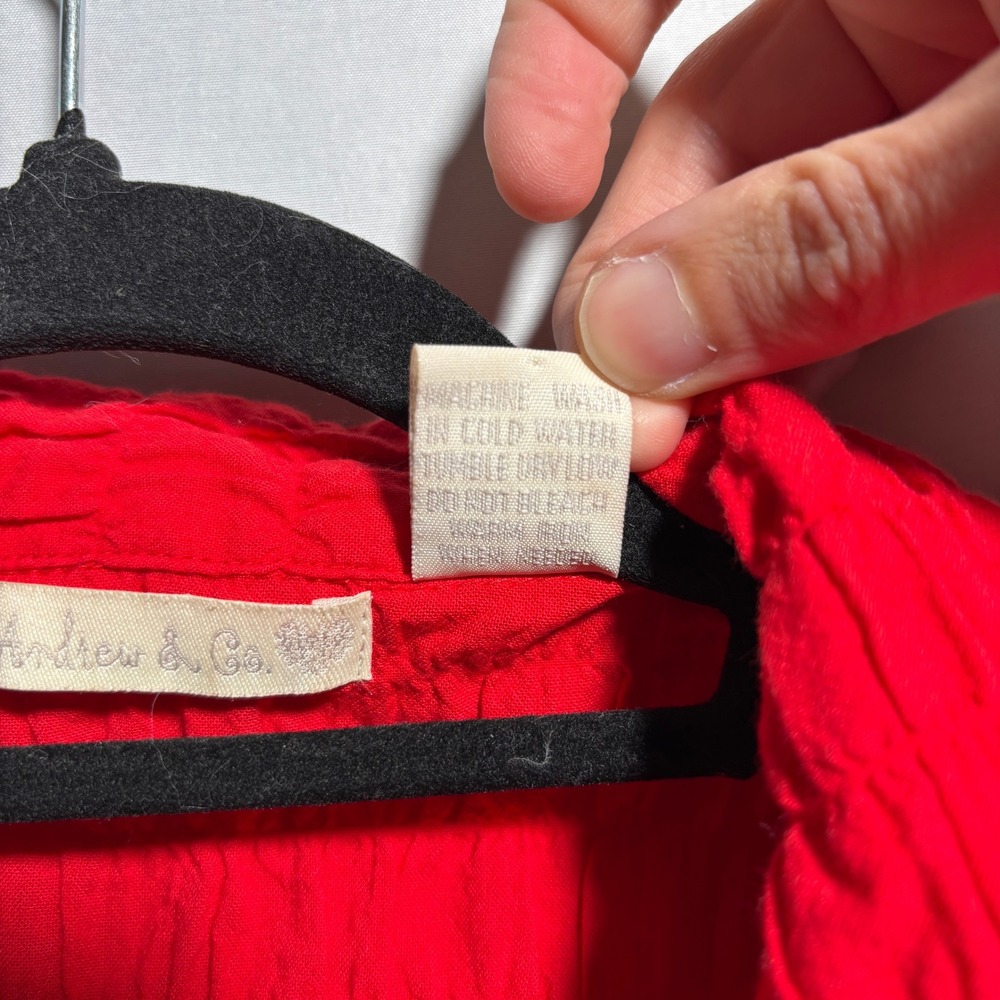 Andrew &‎ Co Bright Red Hook & Eye Polo Top Ruffled Textured Y2K 3/4 Sleeve M - Picture 5 of 7